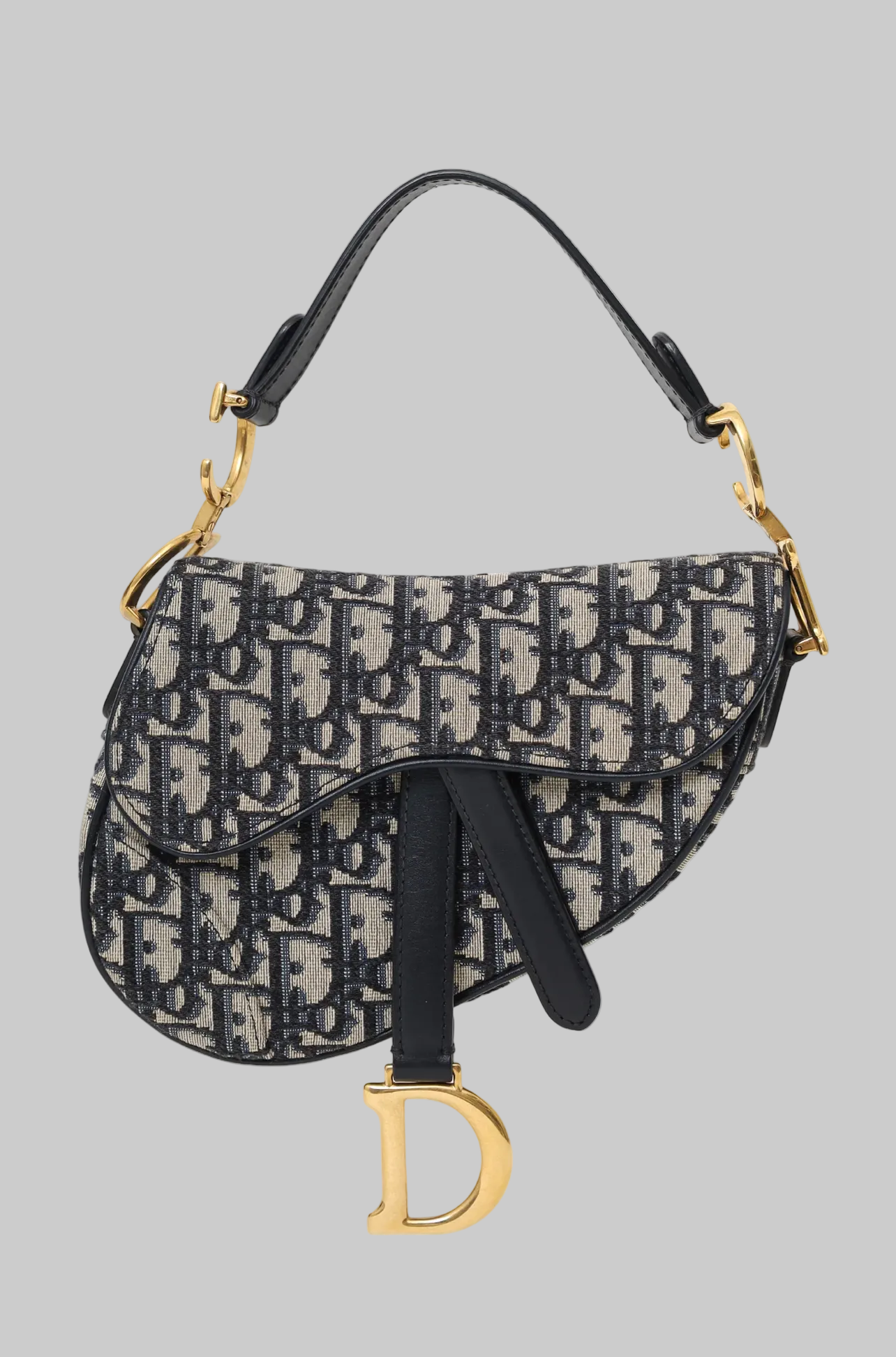 CHRISTIAN DIOR Blue Oblique Jacquard Mini Saddle Bag With Strap