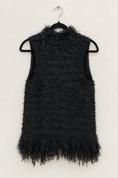 BALMAIN Black Fringe Tweed Vest - Size S