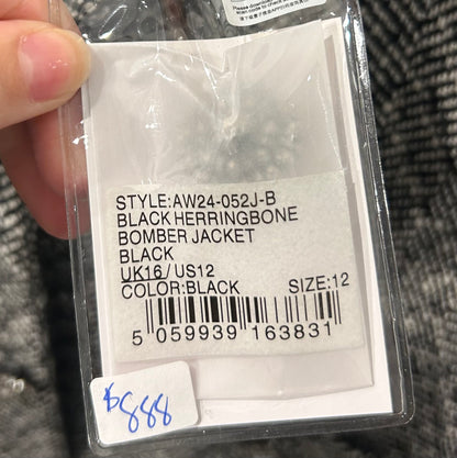SELF-PORTRAIT Herringbone Bomber Jacket - Size 12