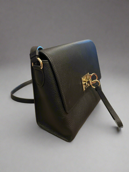 FERRAGAMO Black Pebbled Leather Crossbody