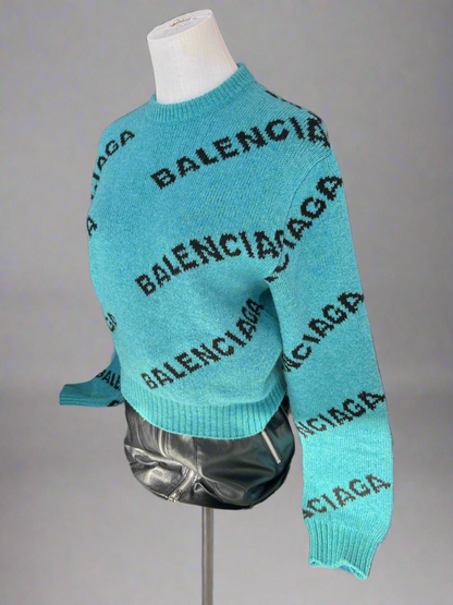 BALENCIAGA Allover Logo Crew Knit - Size S