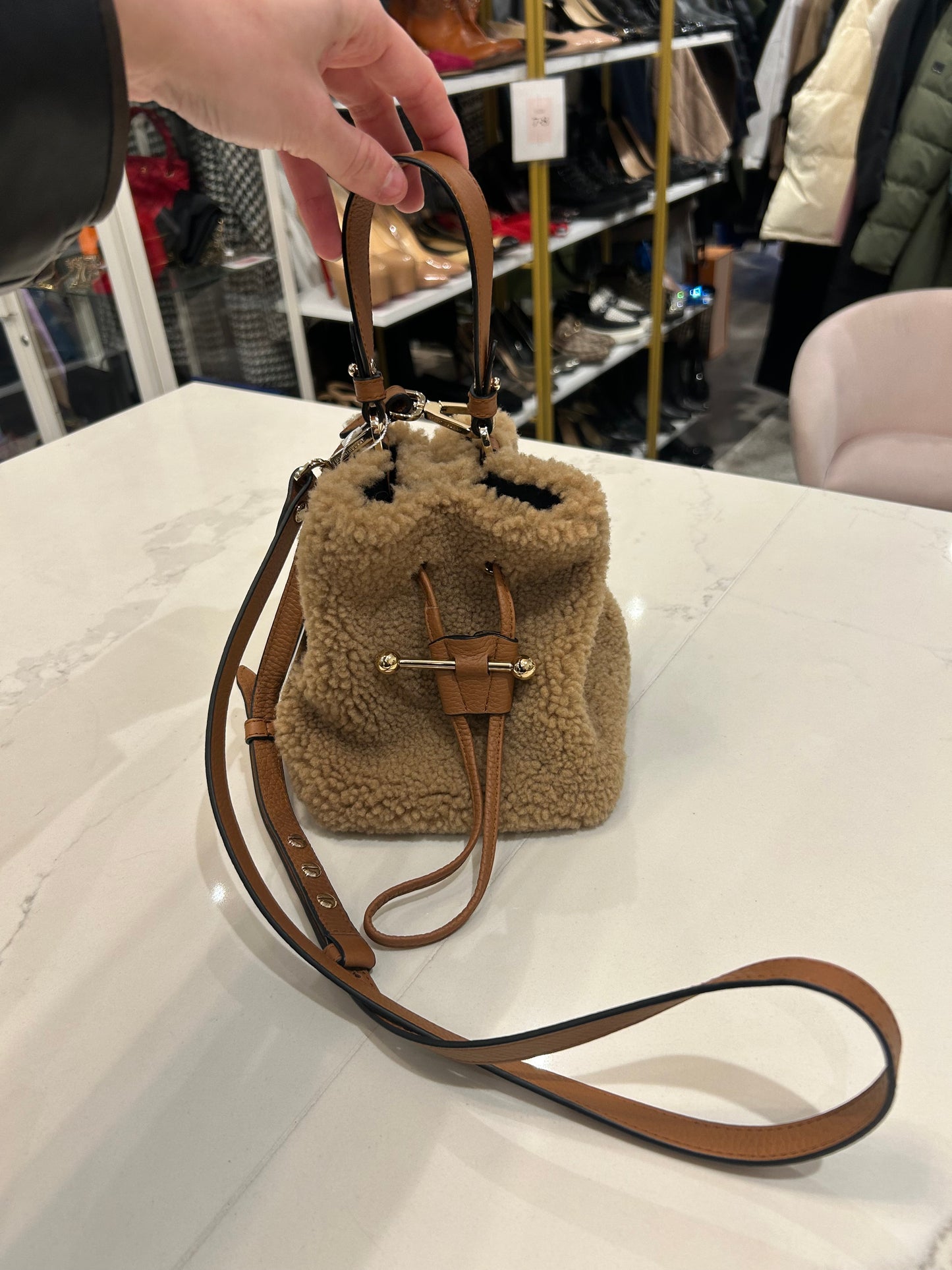 STRATHBERRY Lana Osette Shearling Bucket Bag