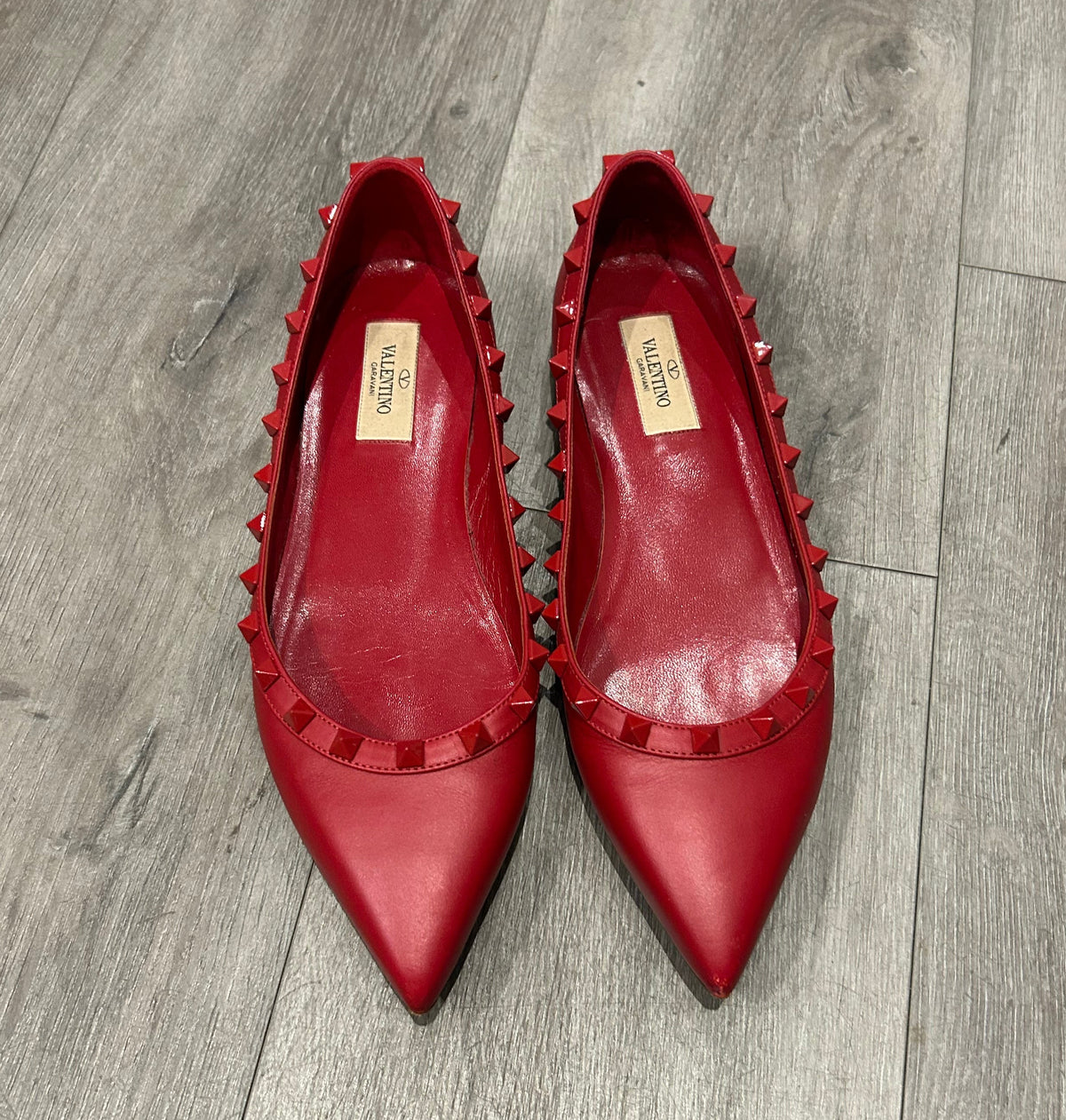 VALENTINO Red Rockstud Ballet Flat - Size 38.5