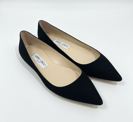 JIMMY CHOO Black Suede Flats - Size 39.5