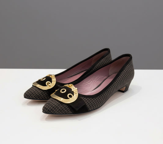 MIU MIU Houndstooth Flats With Buckle - Size 38