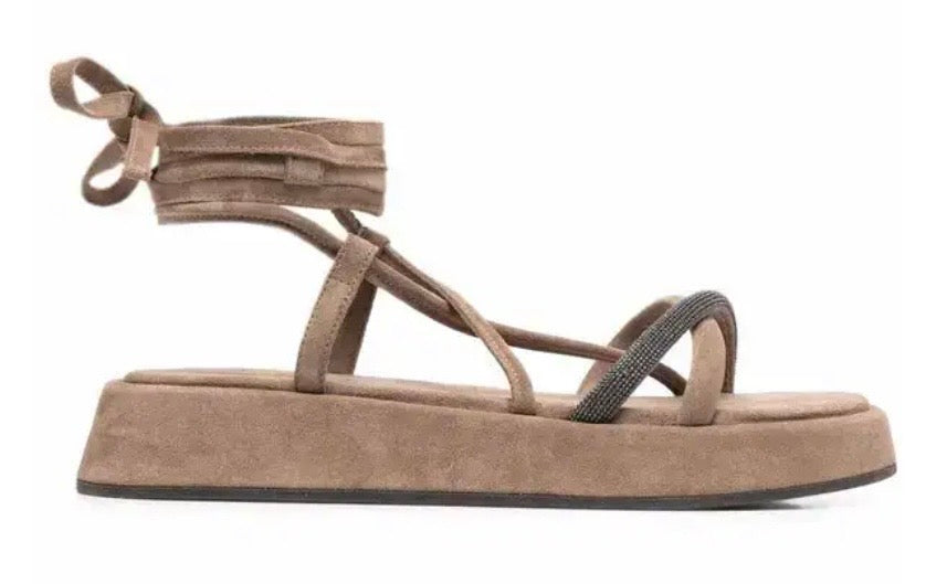 BRUNELLO CUCINELLI Ankle Tie Flatform Sandals - Size 40