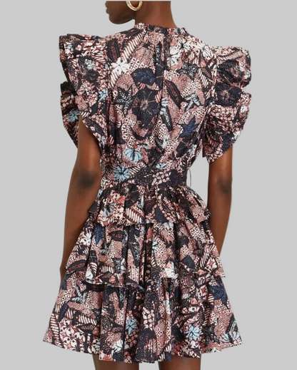 ULLA JOHNSON Smocked Patterned Mini dress - Size 2