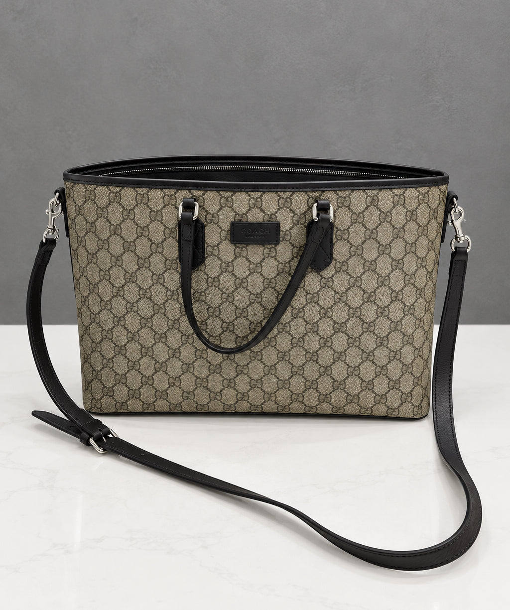 GUCCI GG Supreme Monogram Medium Zippered Tote Bag