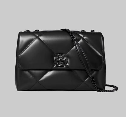 TORY BURCH Kira Diamond Quilted Black Leather Shoulder Bag