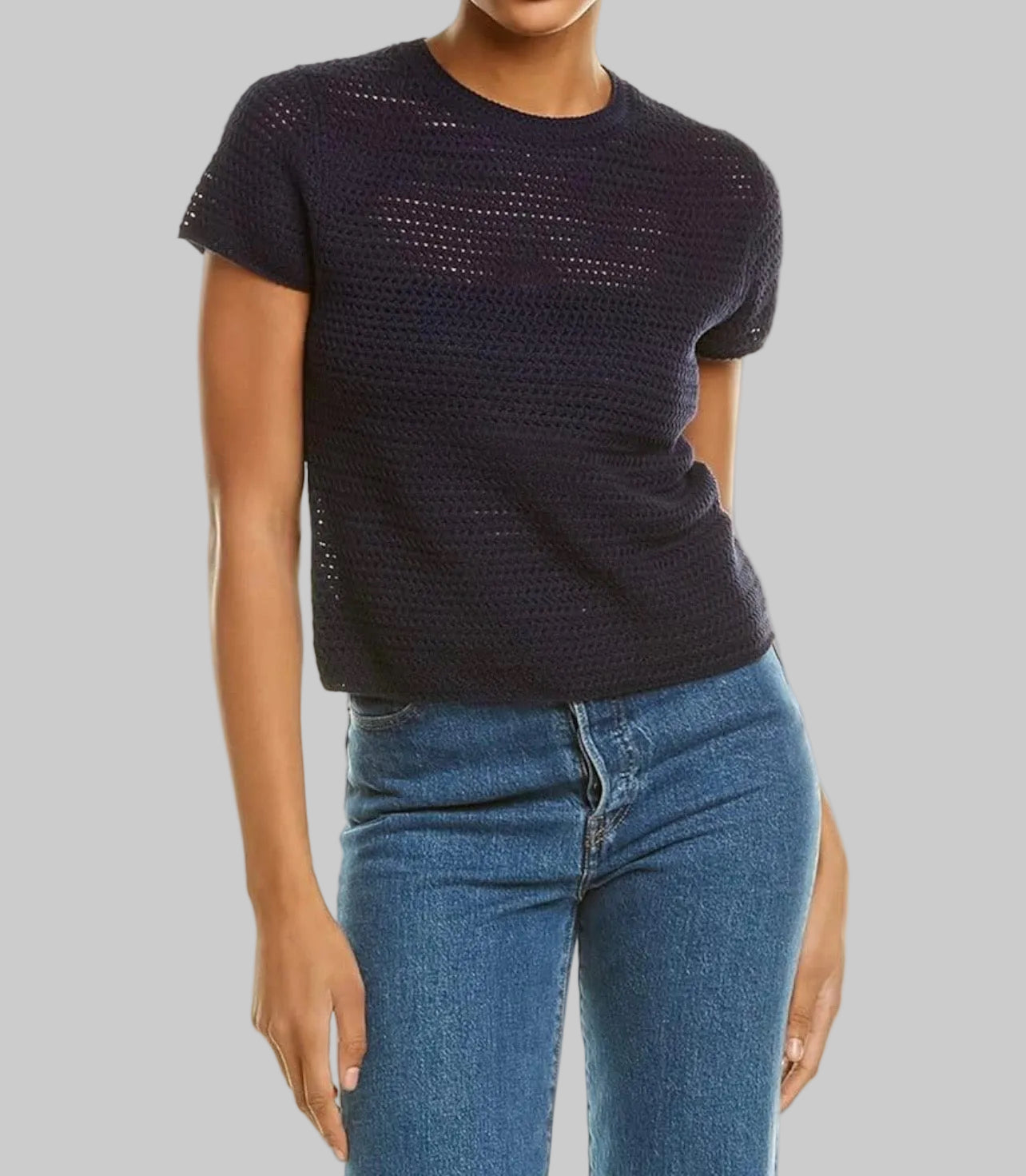 VINCE Crochet Short Sleeve Mock Neck Sweater - Size xs