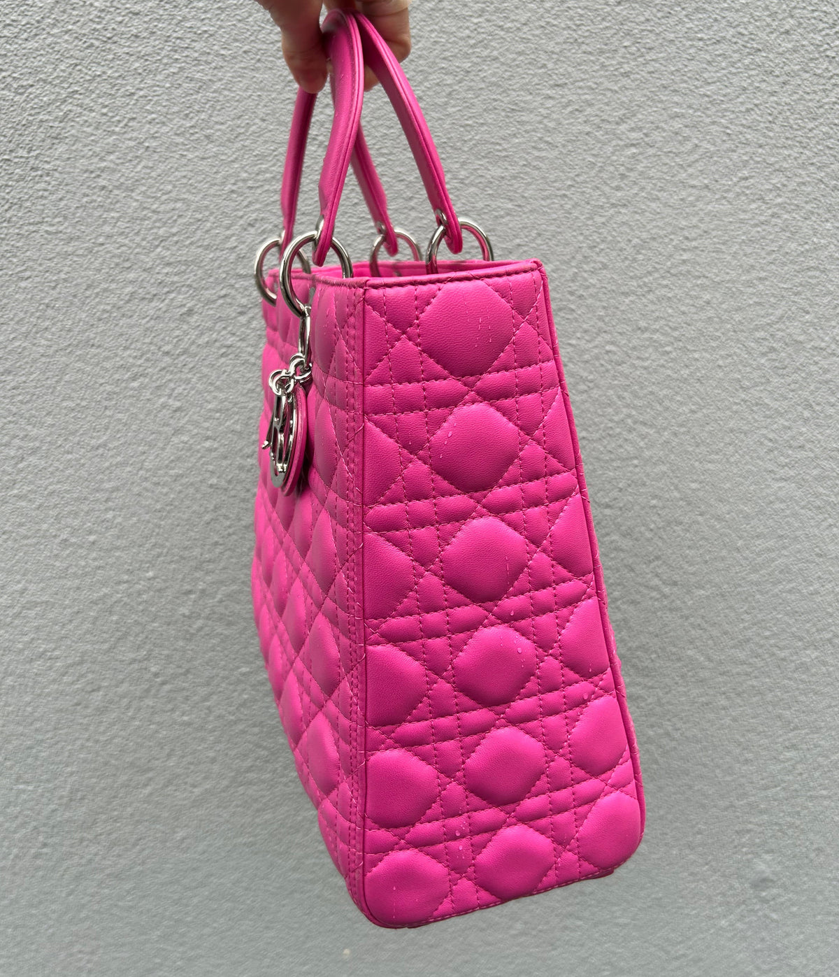 CHRISTIAN DIOR Pink Cannage Quilted Lambskin Large Lady Dior