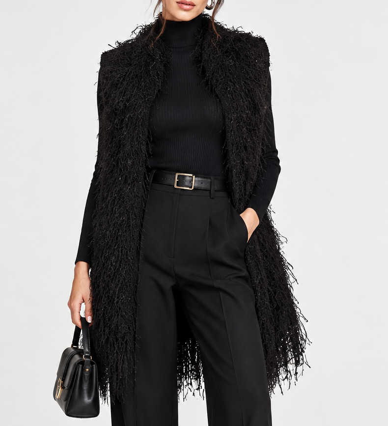 BALMAIN Black Fringe Tweed Vest - Size S