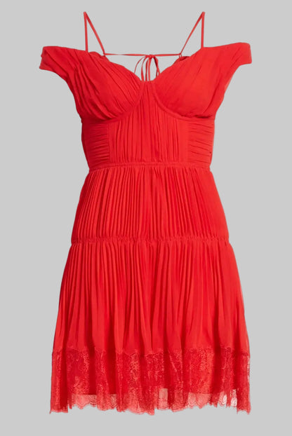 SELF PORTRAIT Red Mini Dress With Lace Detail - Size 8