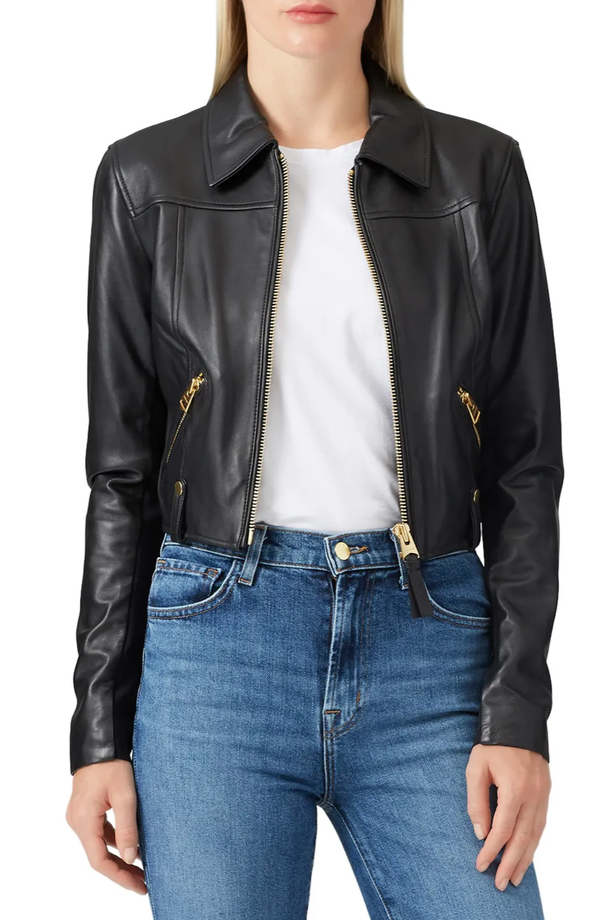 Mackage Black Leather Cropped Jacket - Size XS