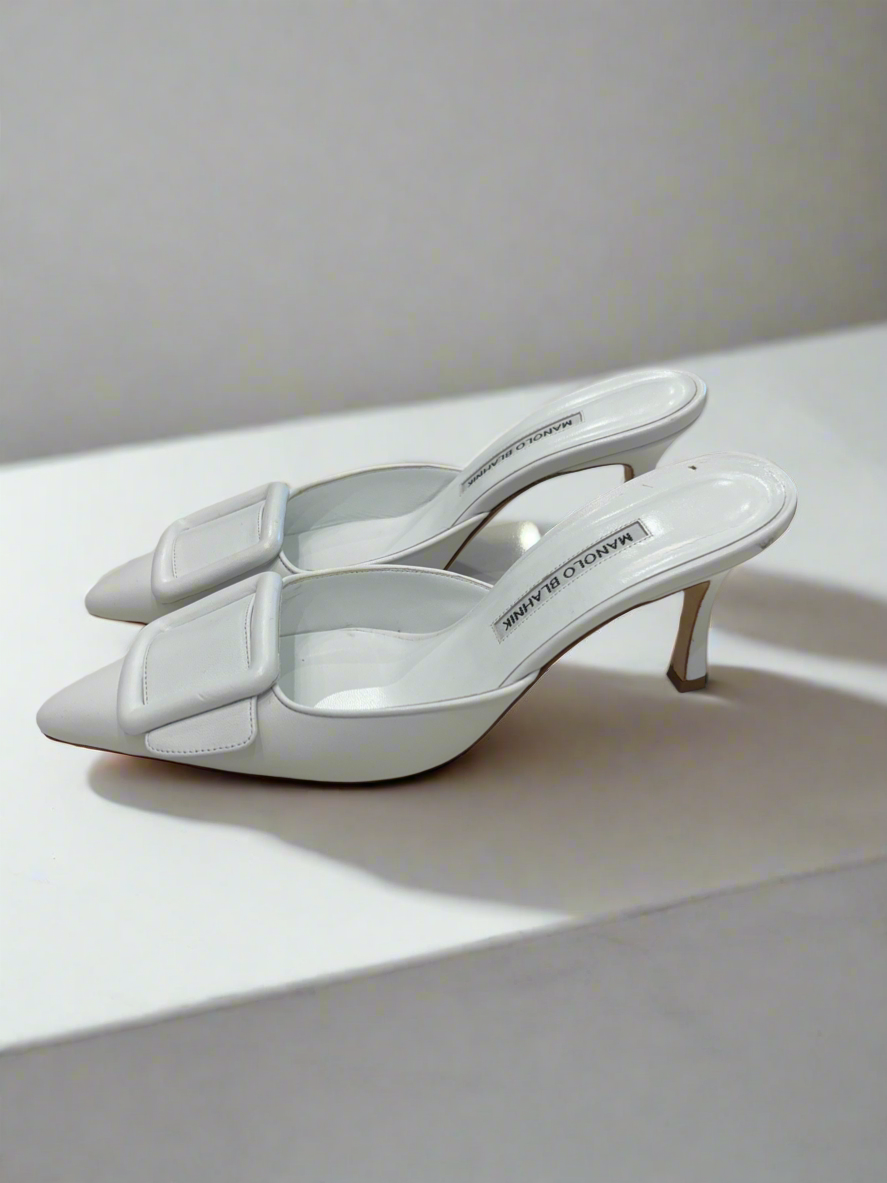 MANOLO BLAHNIK Maysale 50 Buckle Mules - Size 38