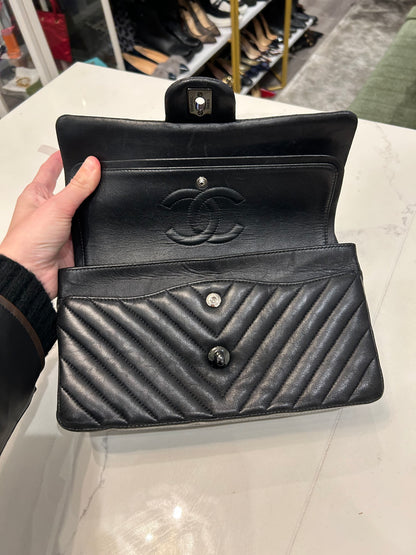 CHANEL Medium So Black Chevron Quilted Lambskin Leather Double Flap