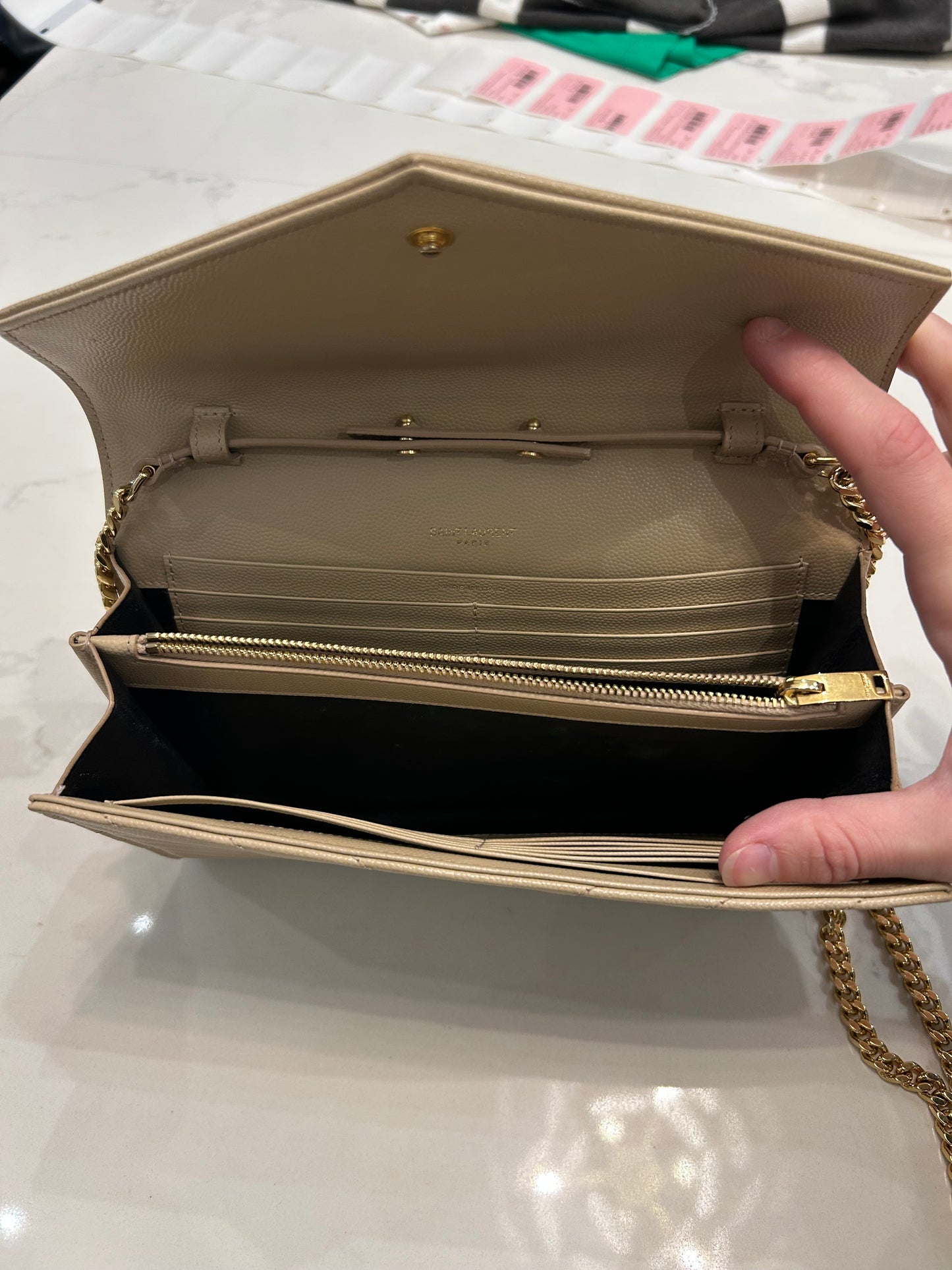 SAINT LAURENT Classic Cassandre Chain Wallet In Grain De Poudre Leather