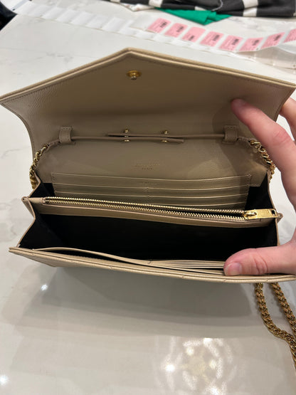 SAINT LAURENT Classic Cassandre Chain Wallet In Grain De Poudre Leather