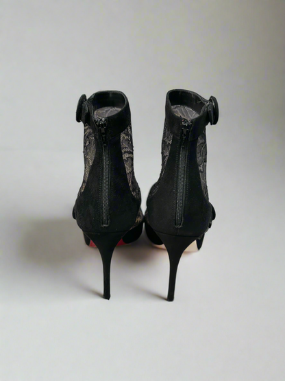 CHRISTIAN LOUBOUTIN Lace Suede Bootie - Size 39