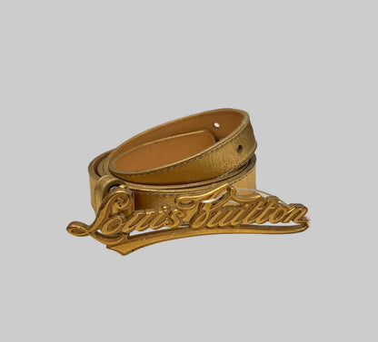 LOUIS VUITTON Vintage Gold Script Belt - Size s