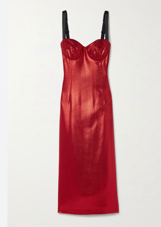 NEW* Dolce & Gabbana Red Metallic Stretch Jersey Dress - Size 44