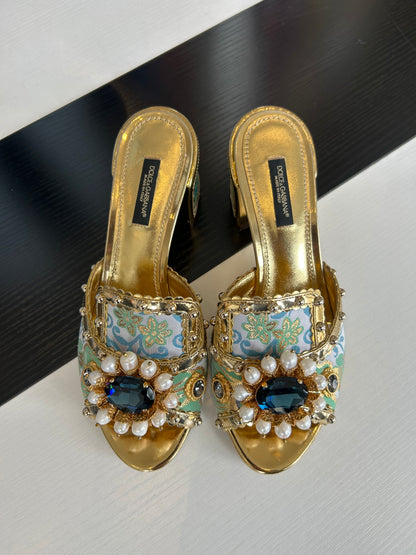 DOLCE & GABBANA Gold embellished Sandals - Size 36.5
