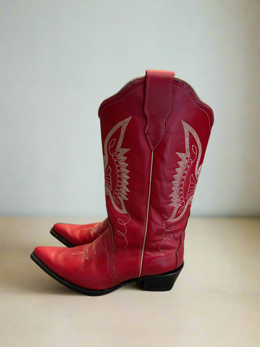 WESTERN Red Leather Boots - Size 10