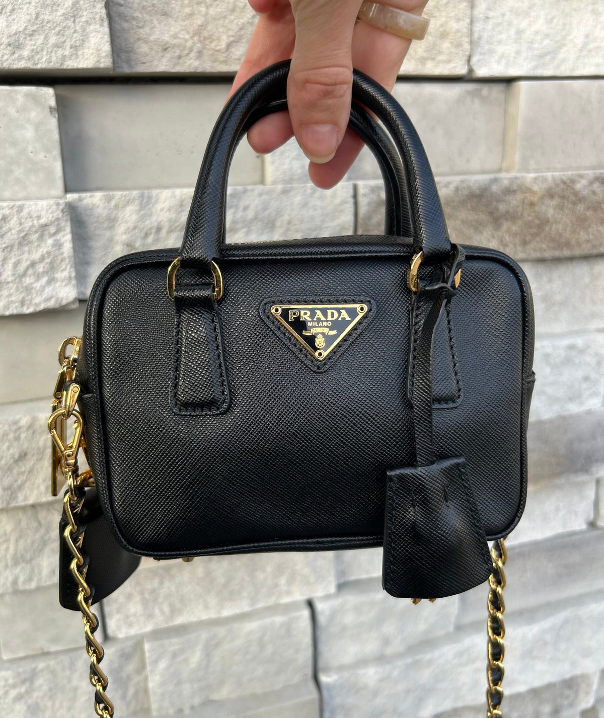 PRADA Lux Saffiano Mini Bauletto Bag