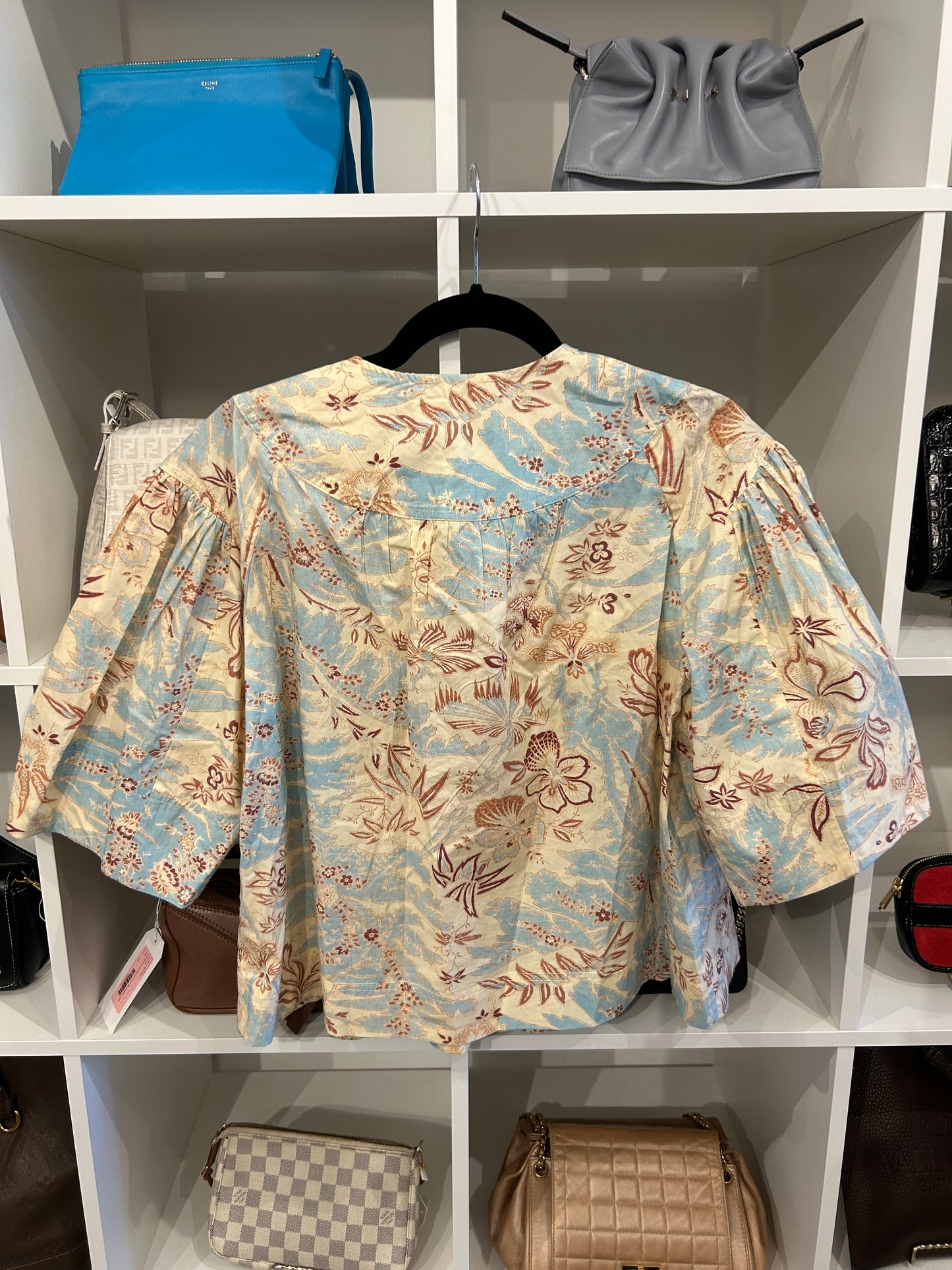 ULLA JOHNSON Lolana Flared-Sleeve Floral Cotton Top - Size 8