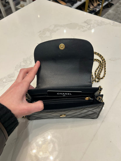 CHANEL small CC Quilted Leather Lambskin Crossbody