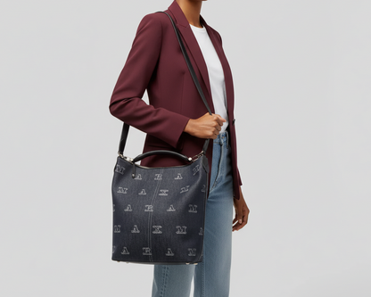 MAX MARA Denim Shoulder Bag w/ Leather Pochette