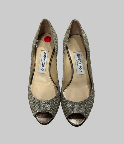 JIMMY CHOO Luna Champagne Silver Heel - Size 34.5
