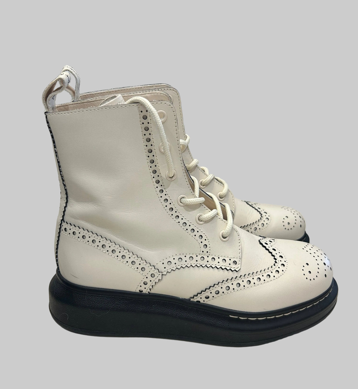 ALEXANDER MCQUEEN Brogue Lace Up Boots - Size 37