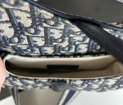 CHRISTIAN DIOR Blue Oblique Jacquard Mini Saddle Bag With Strap