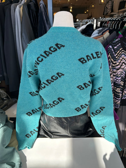 BALENCIAGA Allover Logo Crew Knit - Size S