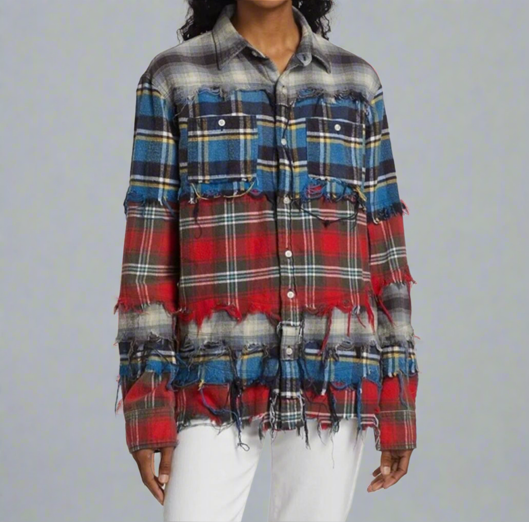 R13 Distressed Plaid Button Down - Size S