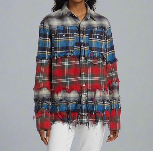 R13 Distressed Plaid Button Down - Size S