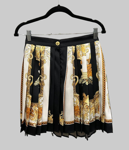 VERSACE Pleated Black & Gold Baroque Mini Skirt - Size S