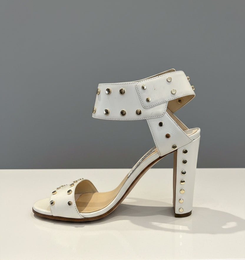 JIMMY CHOO Veto 65 White Leather Sandal - Size 37.5