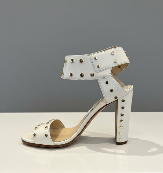 JIMMY CHOO Veto 65 White Leather Sandal - Size 37.5