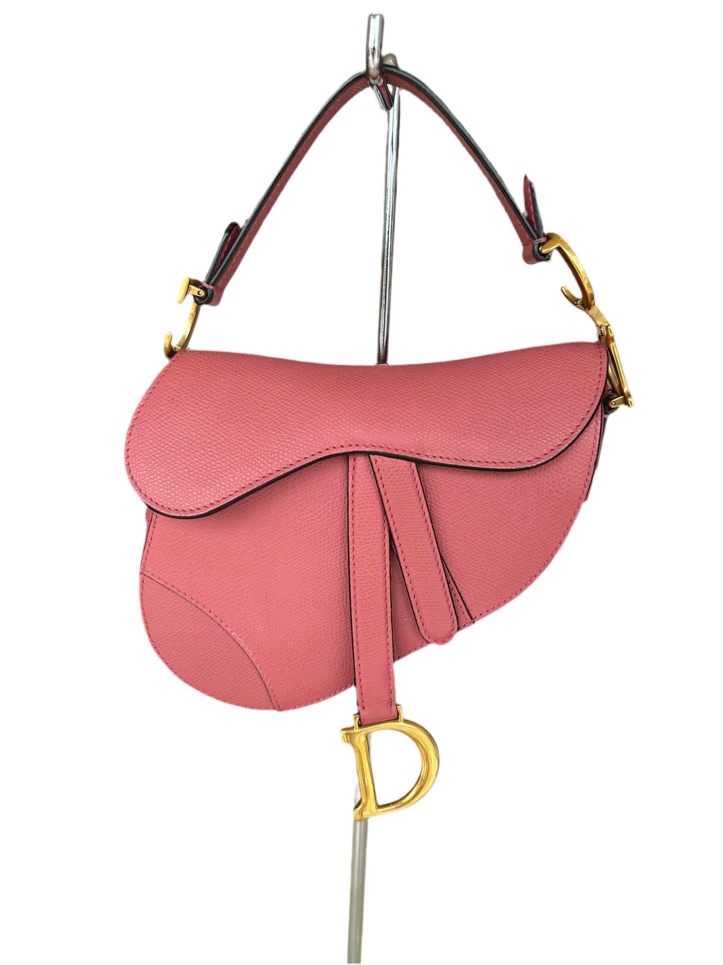 CHRISTIAN DIOR Rose Leather Mini Saddle Bag with canvas strap