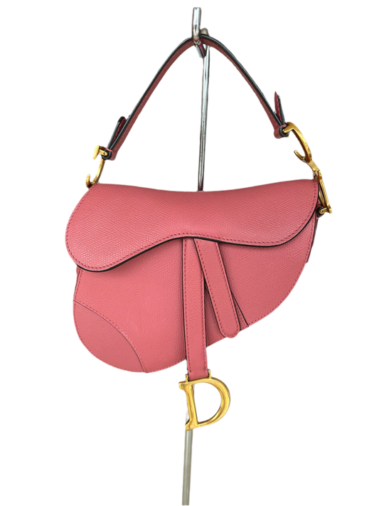 CHRISTIAN DIOR Rose Leather Mini Saddle Bag with canvas strap