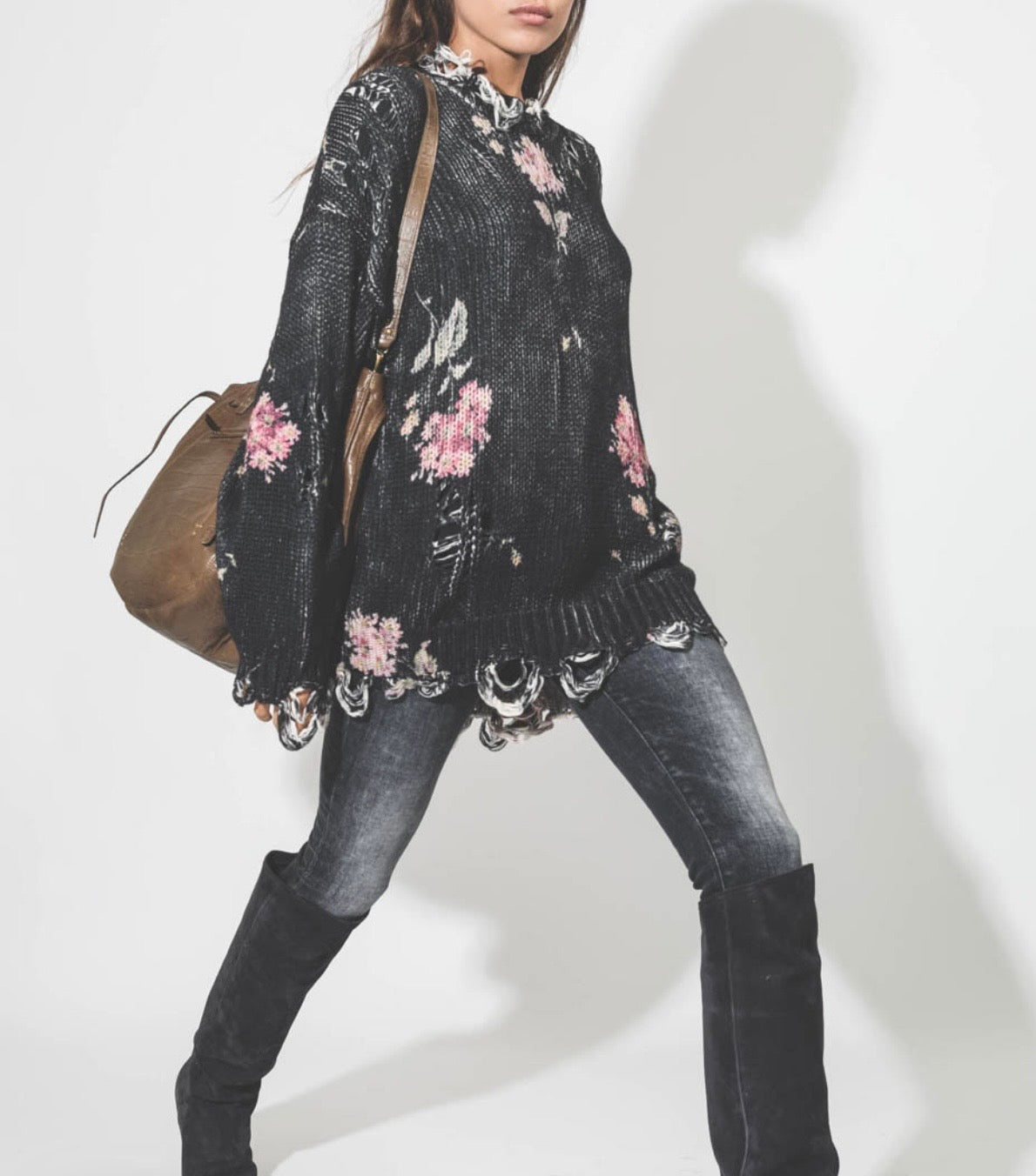 R13 Floral Distressed Oversized Sweater - Size S