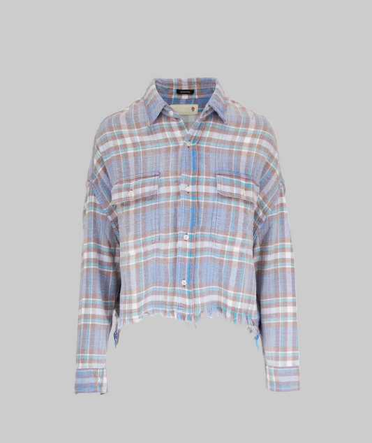 R13 Blue Cropped Plaid Button Up - Size M
