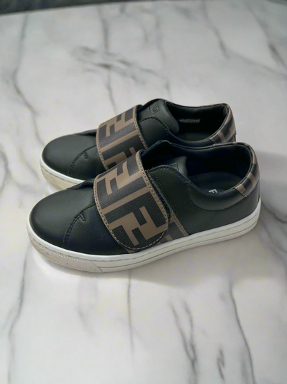 KIDS FENDI Zucca FF Logo Leather Sneakers - Size EU 27