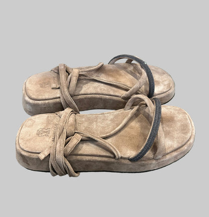 BRUNELLO CUCINELLI Ankle Tie Platform Sandals - Size 40