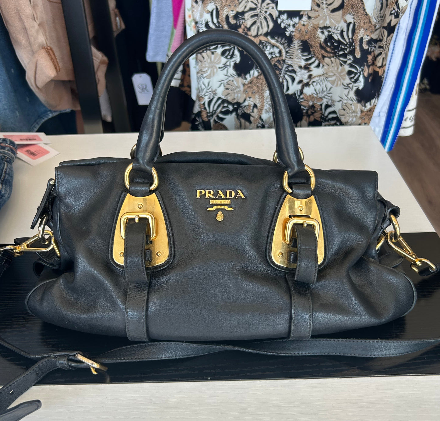 PRADA Bauletto Black Leather Shoulder Bag