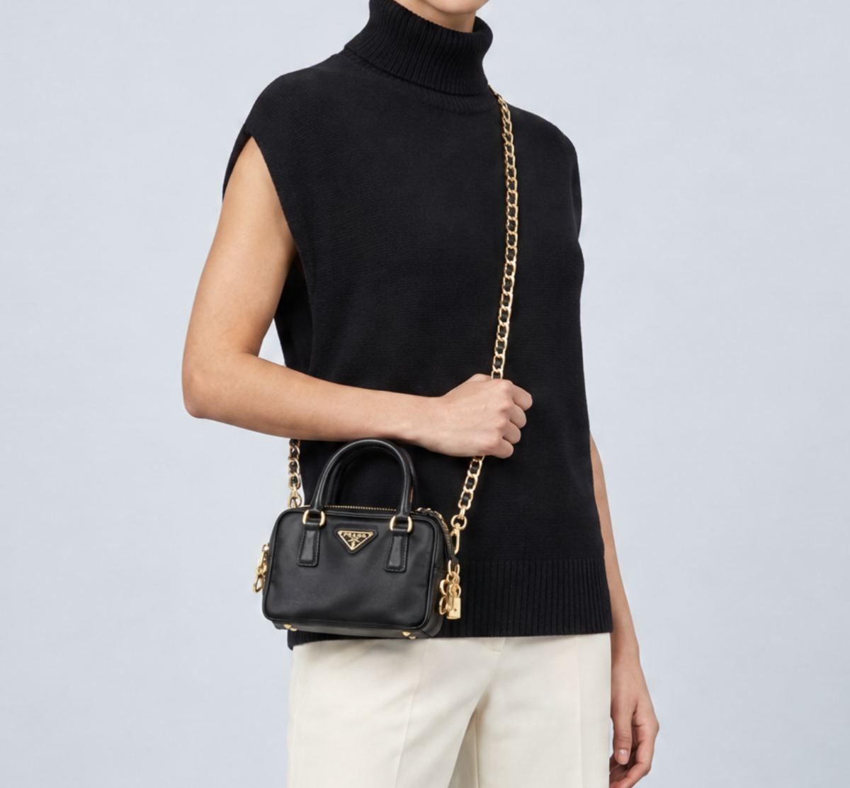PRADA Lux Saffiano Mini Bauletto Bag