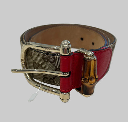 GUCCI Monogram web Belt with Red Leather - size 90/36