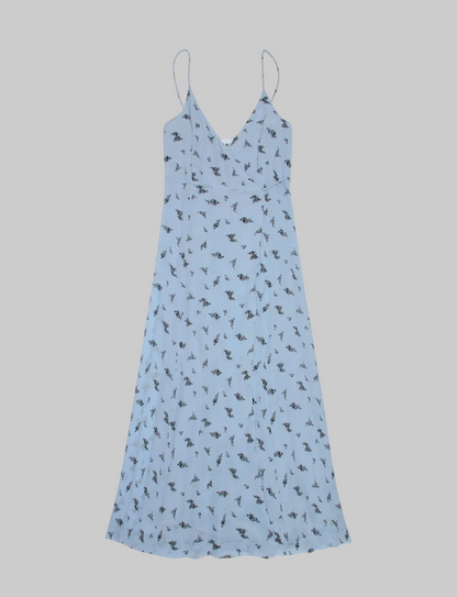 NEW* GANNI Georgette Strap Blue Floral Wrap Dress - Size 38